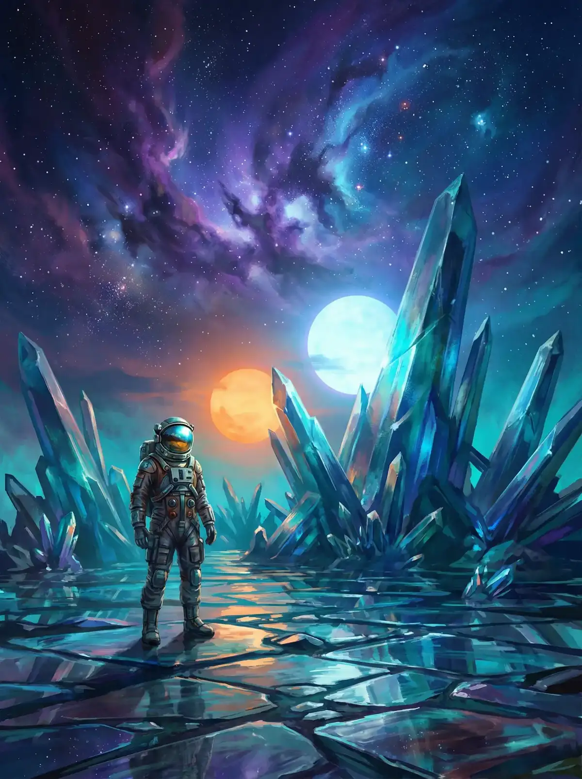 啄木鸟法国 - 异星探索者在结晶星球表面行走