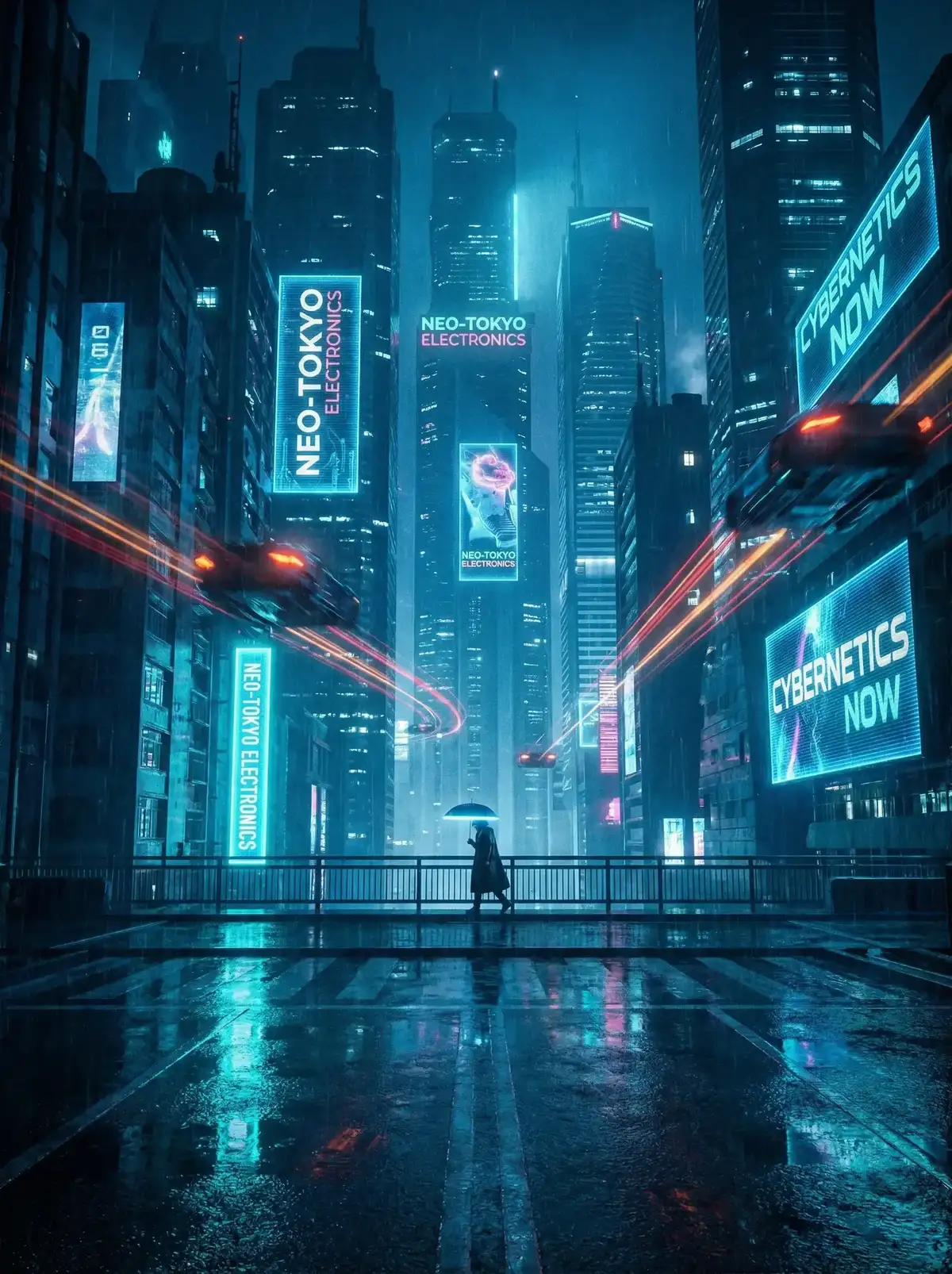 啄木鸟法国 - 赛博朋克都市夜景与飞行器